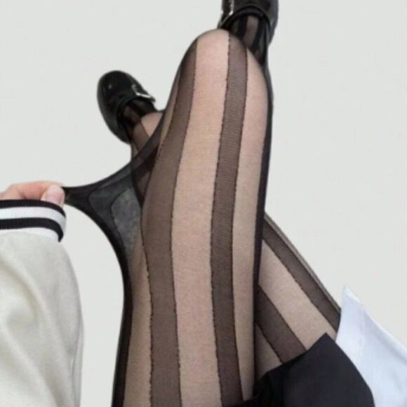 NWT, Black Sheer Striped Tights, One Size - Picture 1 of 1